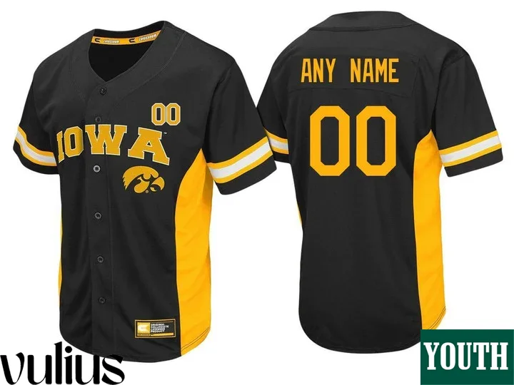 Custom Iowa Hawkeye Jersey, Black Youth's, Custom Baseball Jersey -