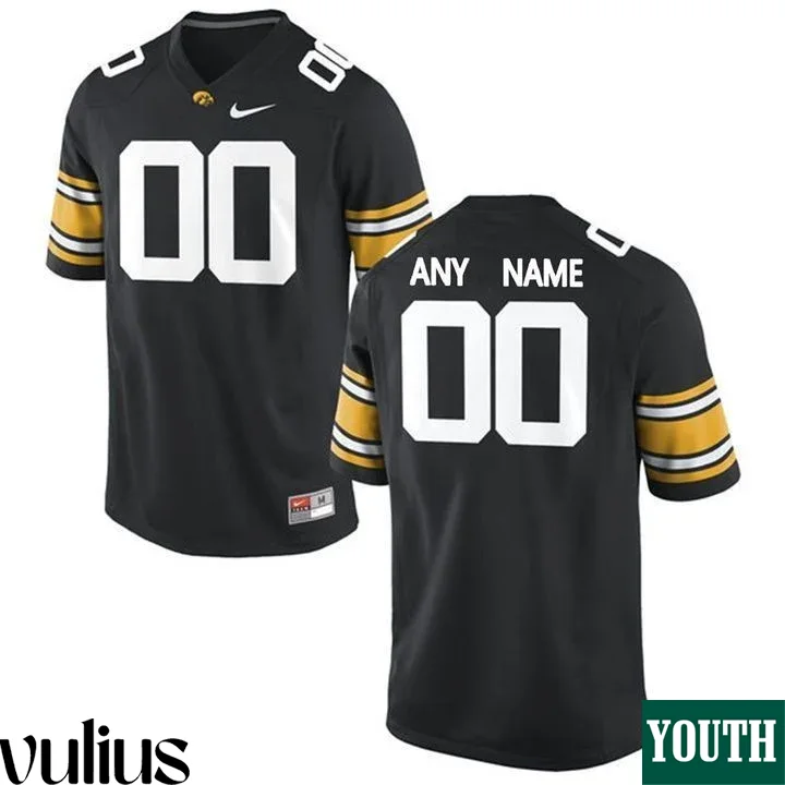 Custom Iowa Hawkeye Jersey, Black Youth's, Custom Game Jersey -