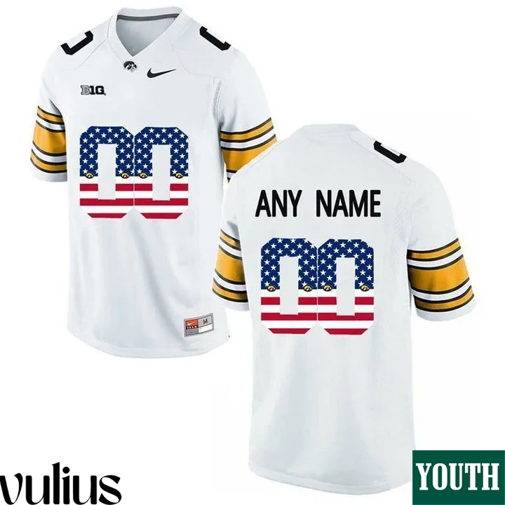 Custom Iowa Hawkeye Jersey, White Youth's, College Football Limited Jersey -