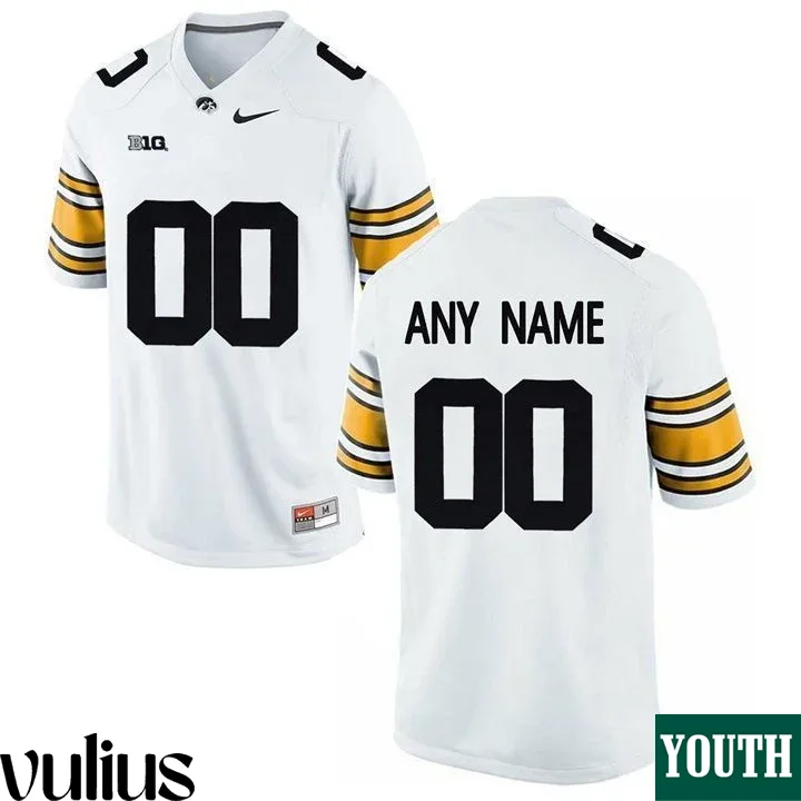 Custom Iowa Hawkeye Jersey, White Youth's, Custom Game Jersey -