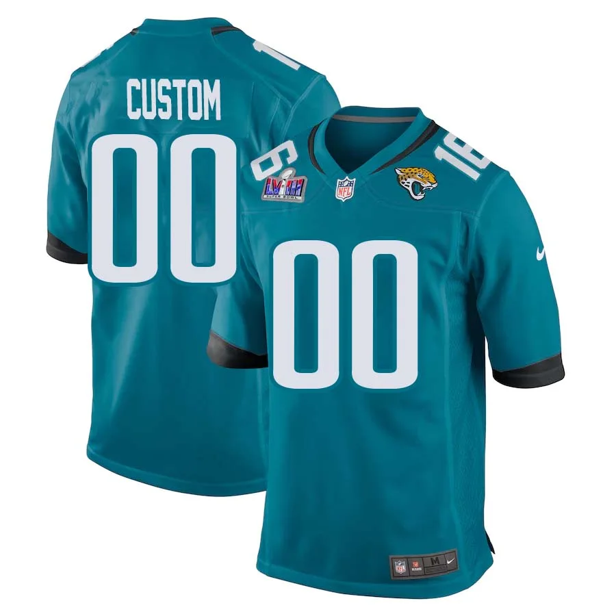 Men Custom Teal Jacksonville Jaguars Super Bowl LVIII Home Game Jersey -