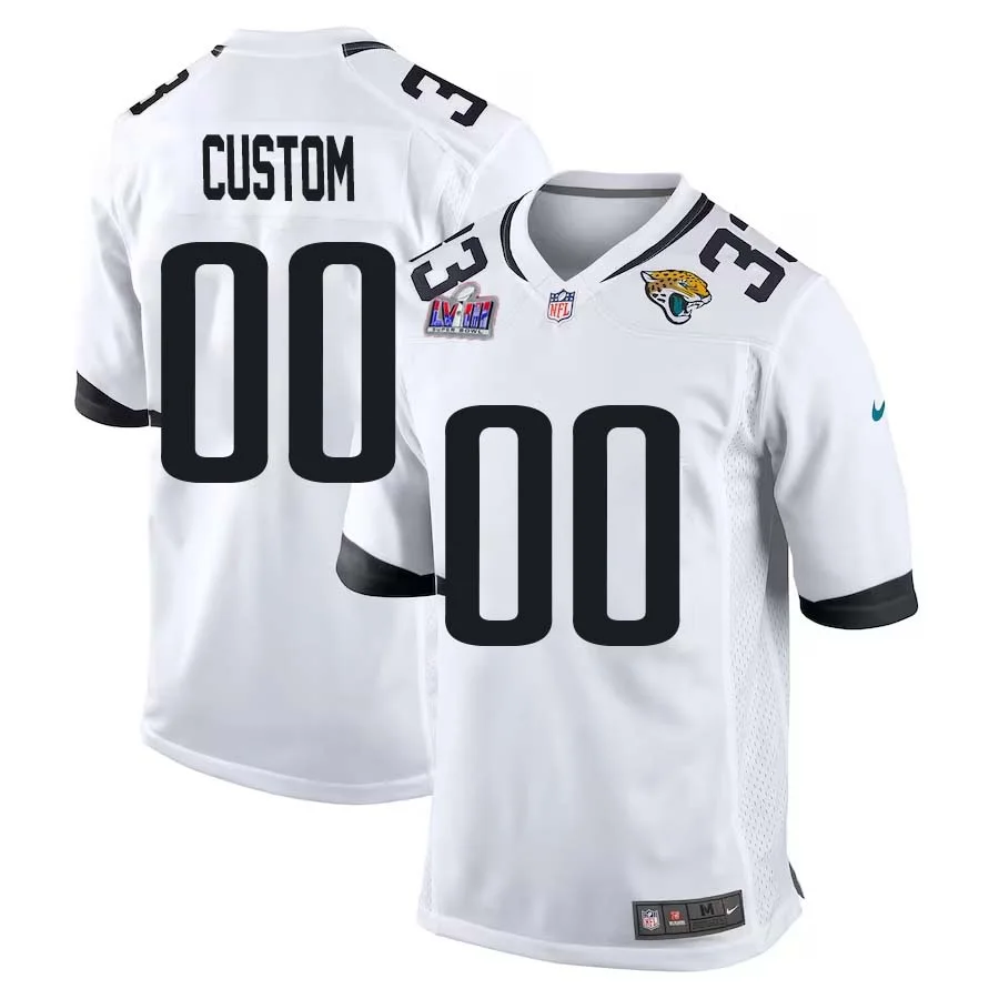 Men Custom White Jacksonville Jaguars Super Bowl LVIII Away Game Player Jersey -