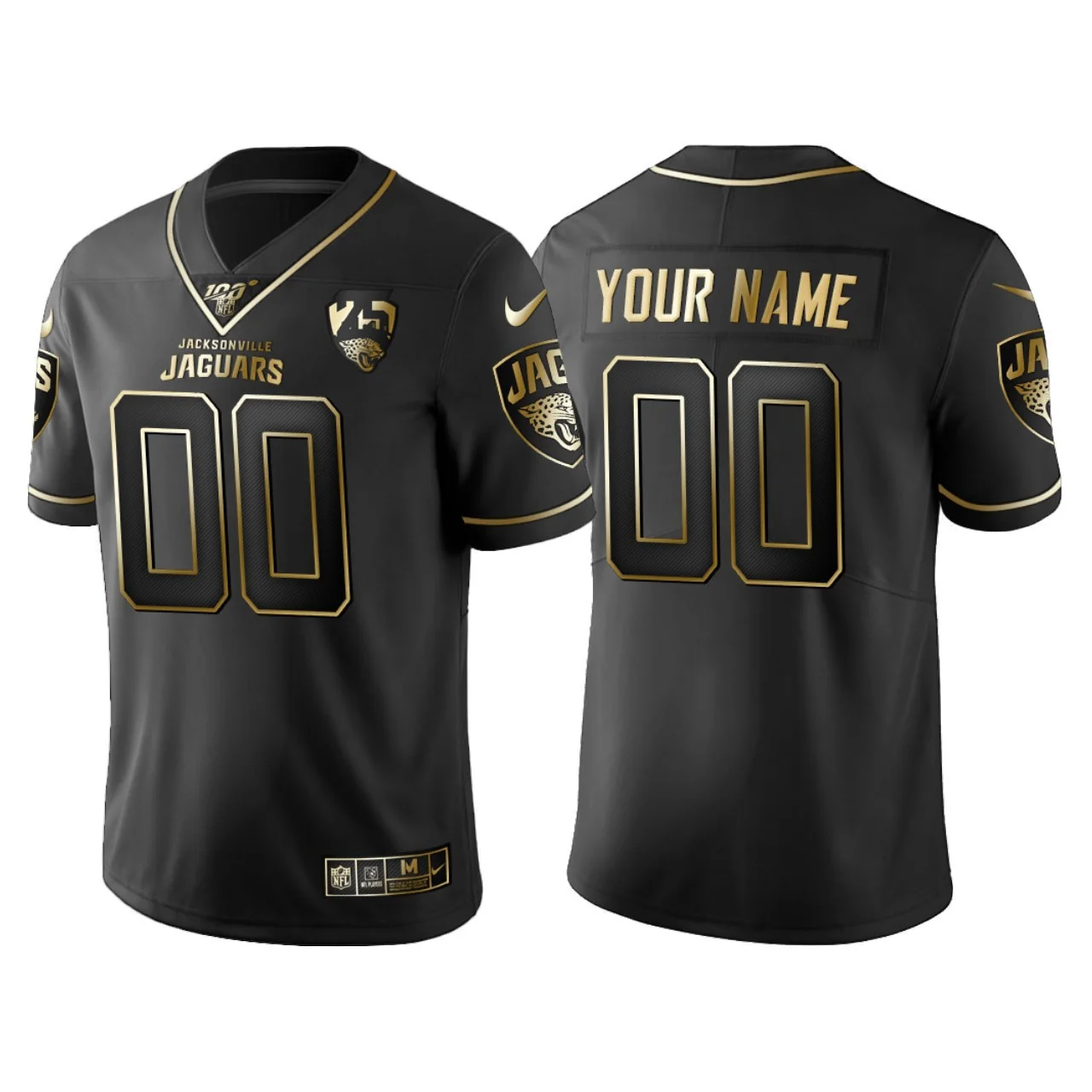 Custom Jaguars Jersey for Men Jacksonville Jaguars #00 Custom 25th Anniversary Black Gold Logo Jersey -