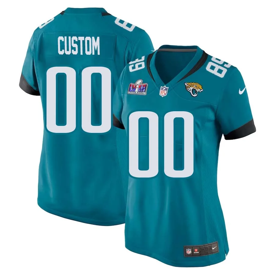 Woman Custom Teal Jacksonville Jaguars Super Bowl LVIII Home Game Jersey -