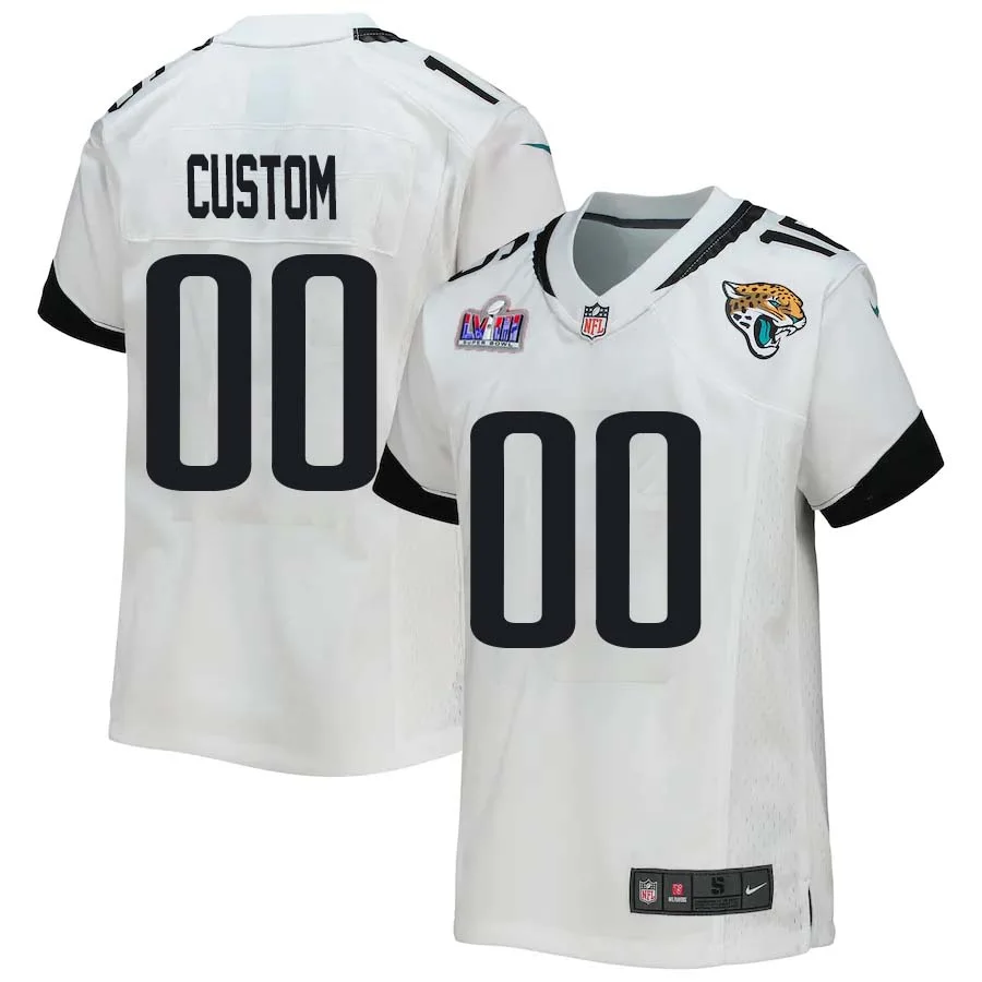 Youth Custom White Jacksonville Jaguars Super Bowl LVIII Away Game Player Jersey -
