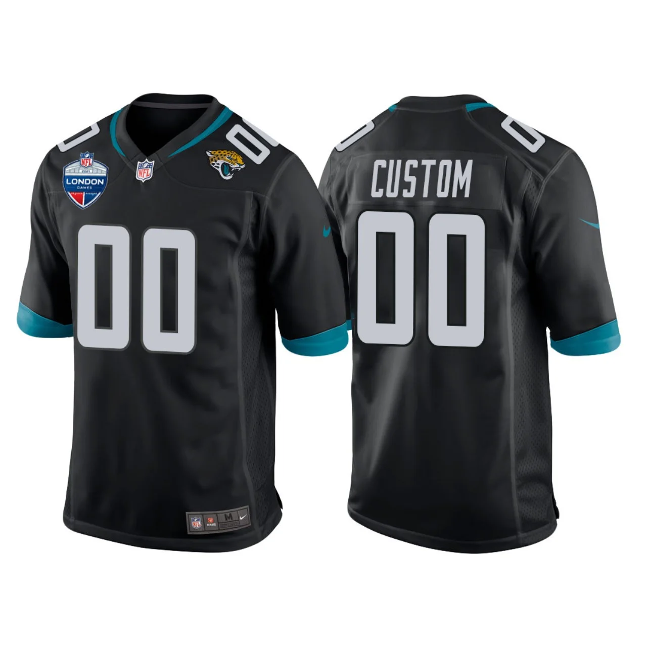 Custom Jaguars Jersey for Youth Jacksonville Jaguars Custom Black 2021 London Games Patch Game Jersey -