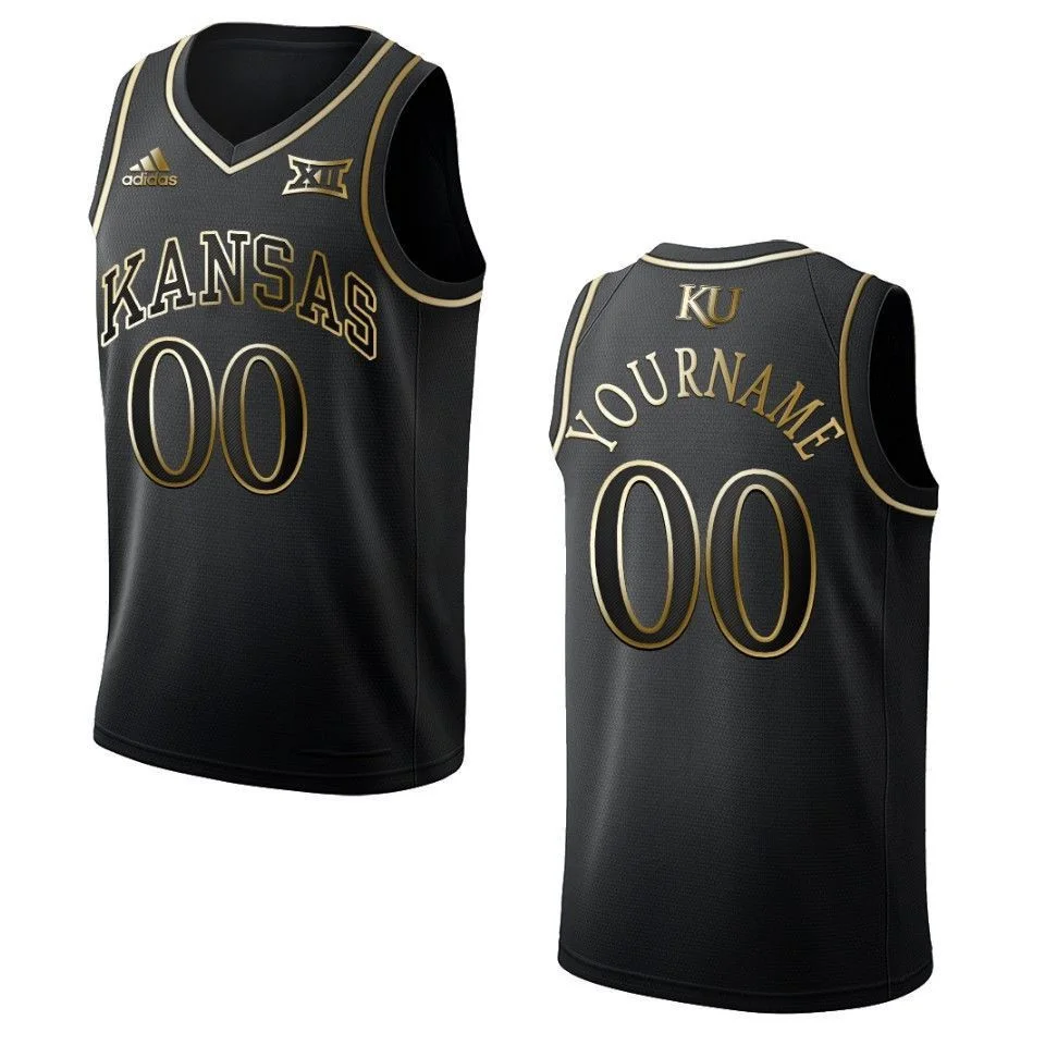 Men's Kansas Jayhawks #00 Custom NCAA Golden Edition Jersey - Black -