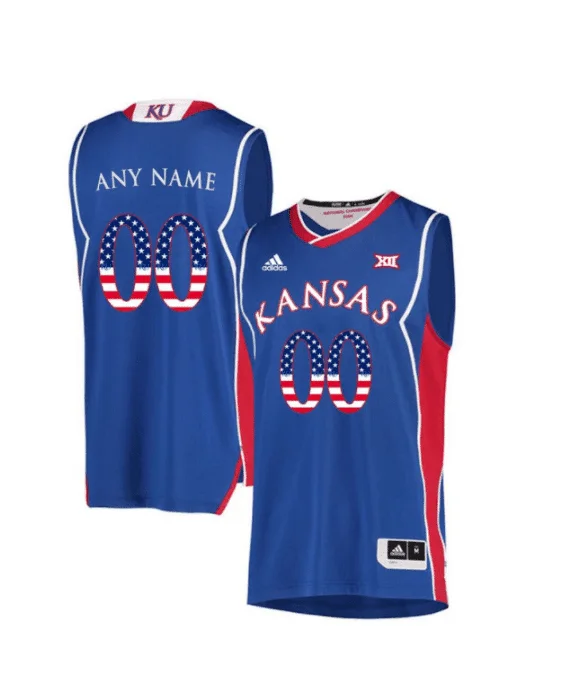 Men's Kansas Jayhawks Customized Blue Retro US Flag Fashion Jersey -