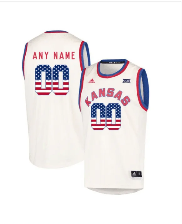Men's Kansas Jayhawks Customized Cream Retro US Flag Fashion Jersey -