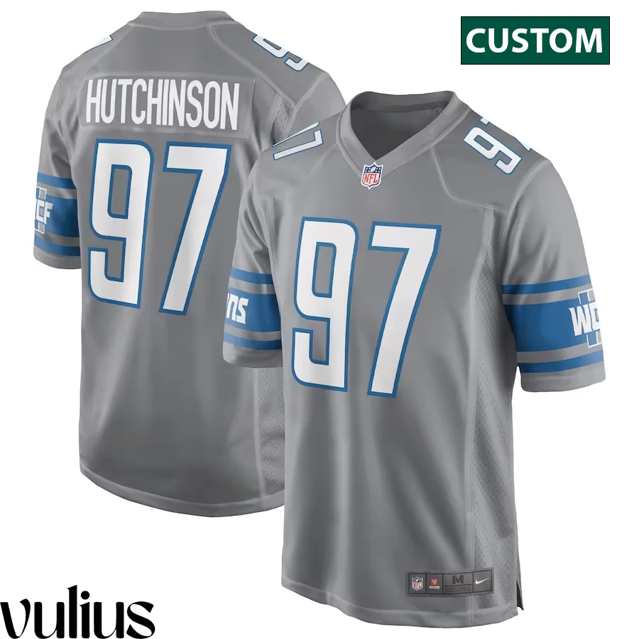 Custom Lions Jersey, Sliver Men's, Alternate Game Custom Jersey -