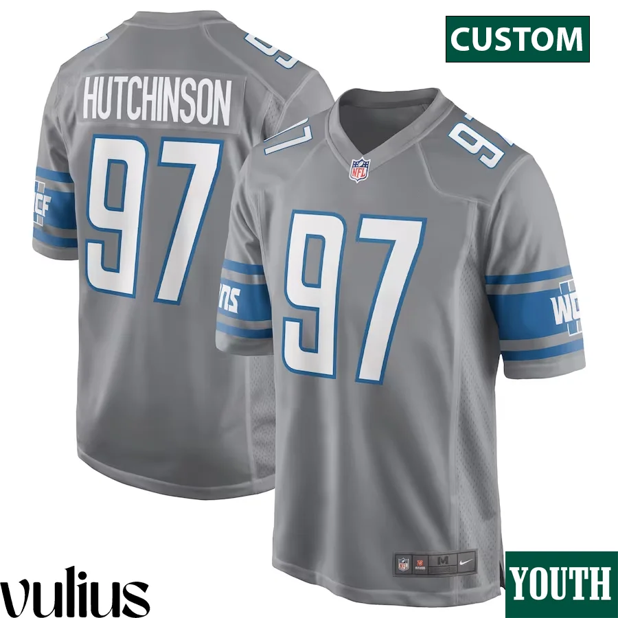 Custom Lions Jersey, Sliver Youth's, Alternate Game Custom Jersey -