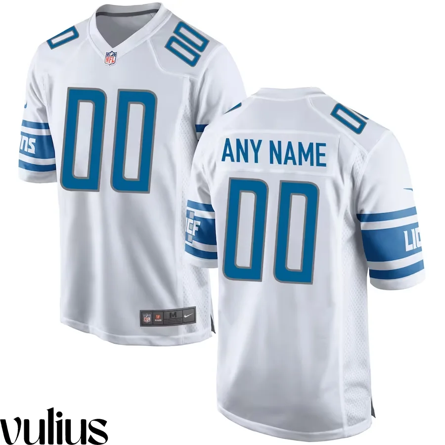 Custom Lions Jersey, White Men's, Road Game Custom Jersey -