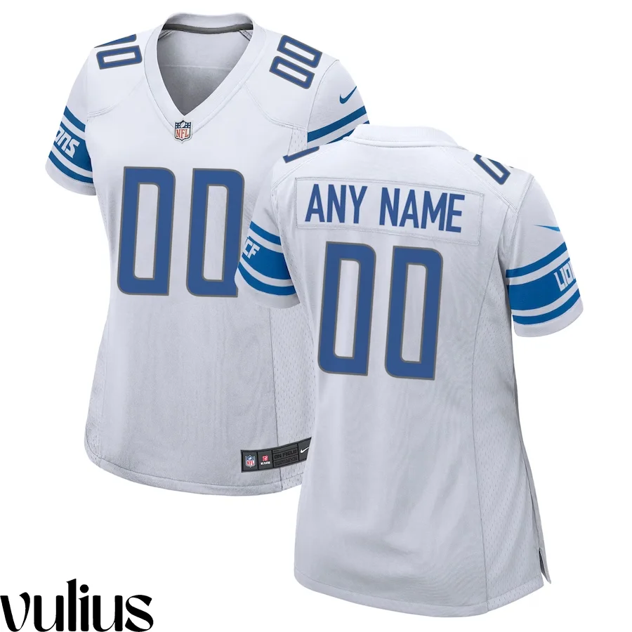 Custom Lions Jersey, White Woman's, Road Game Custom Jersey -