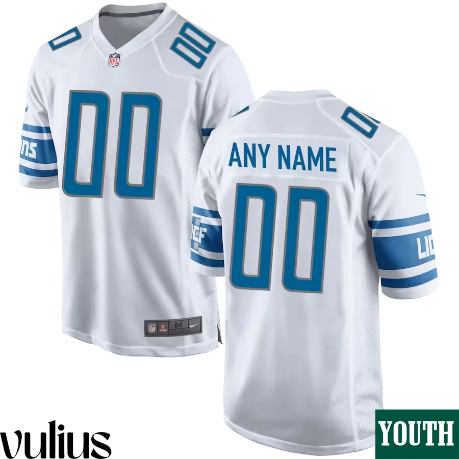 Custom Lions Jersey, White Youth's, Road Game Custom Jersey -