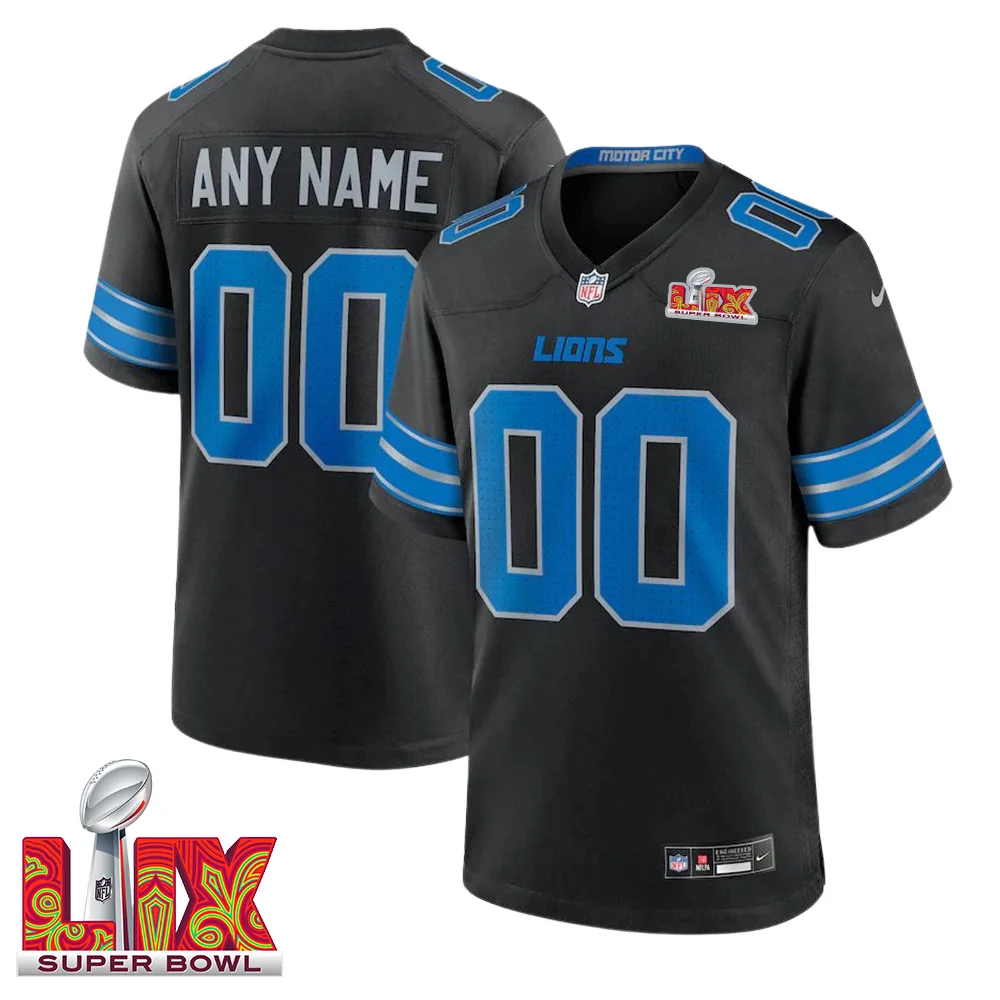 Men Custom Super Bowl LIX Detroit Lions Alternate Game Jersey – Black –