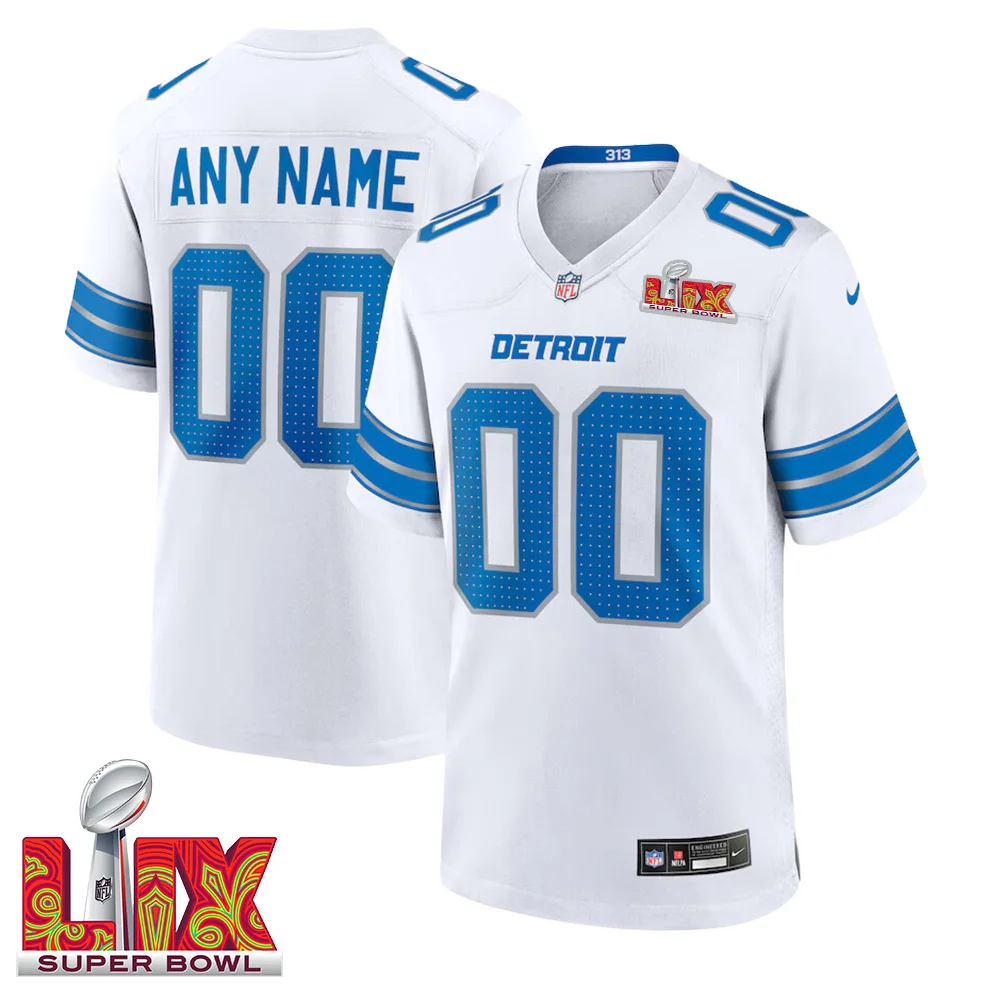 Men Custom Super Bowl LIX Detroit Lions Game Jersey – White –