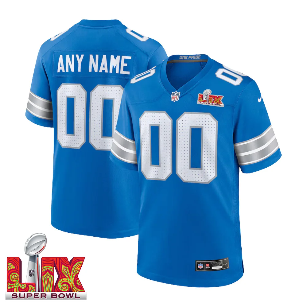 Men Custom Super Bowl LIX Detroit Lions Home Game Jersey – Blue –