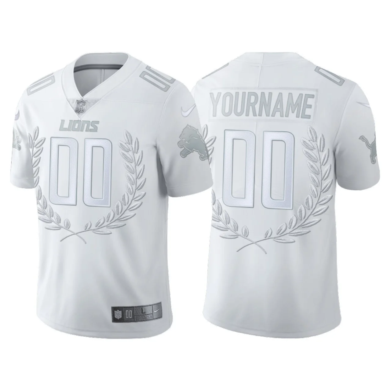 Men's Detroit Lions #00 Custom White Vapor Limited Platinum Jersey -