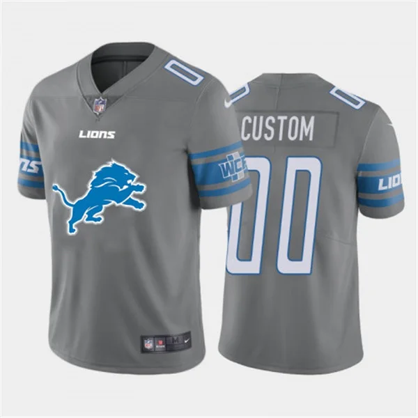 Men's Detroit Lions Customized Grey 2020 Team Big Logo Stitched Limited Jersey -