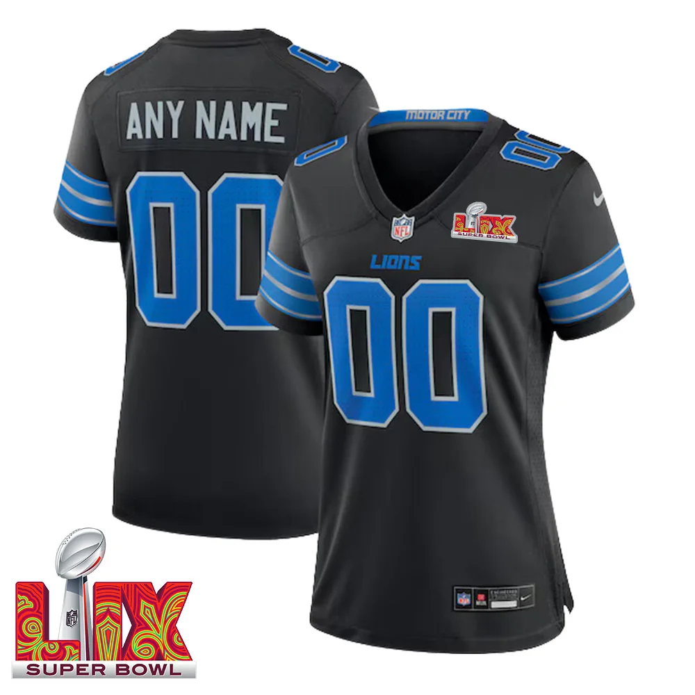 Woman Custom Super Bowl LIX Detroit Lions Alternate Game Jersey – Black –
