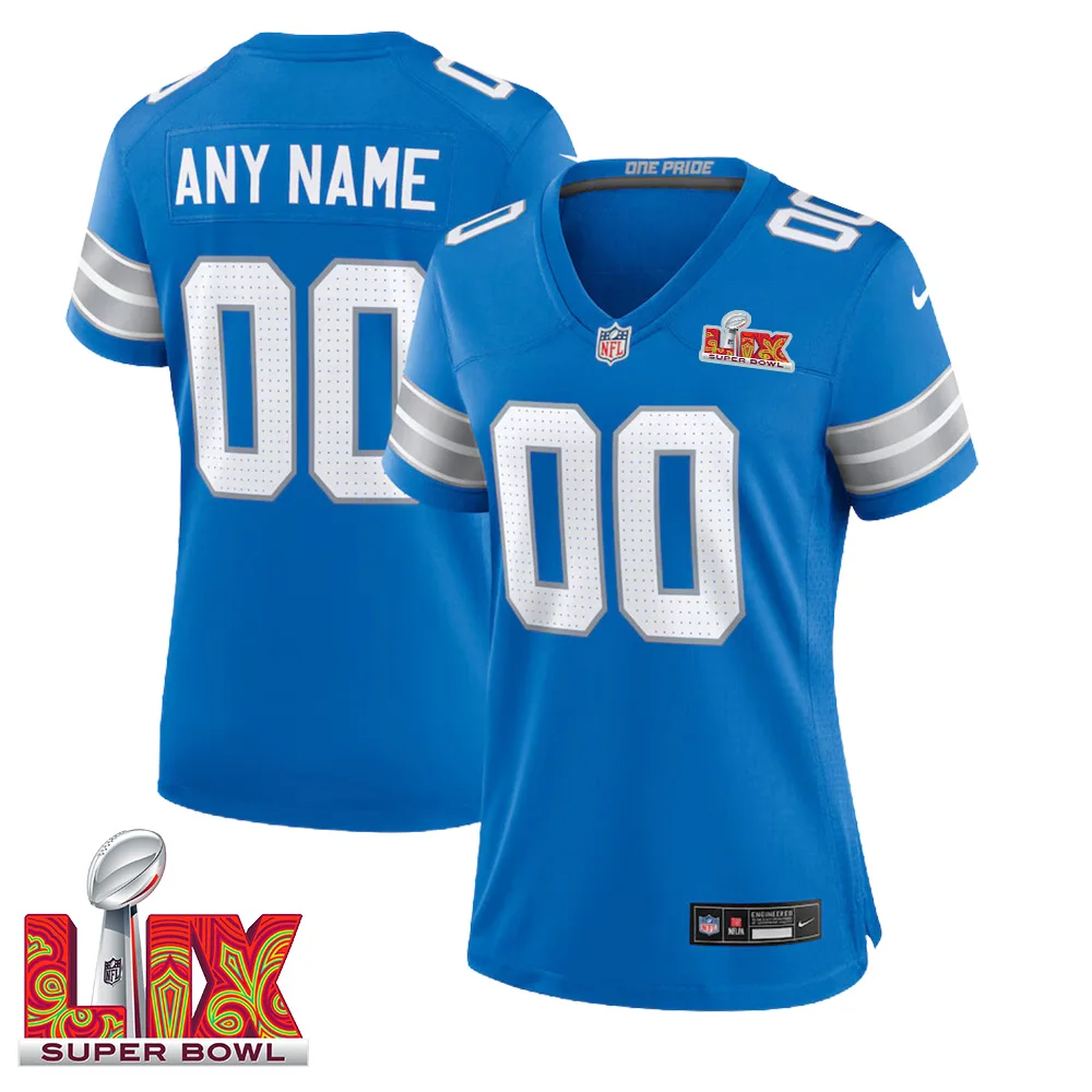 Woman Custom Super Bowl LIX Detroit Lions Home Game Jersey – Blue –