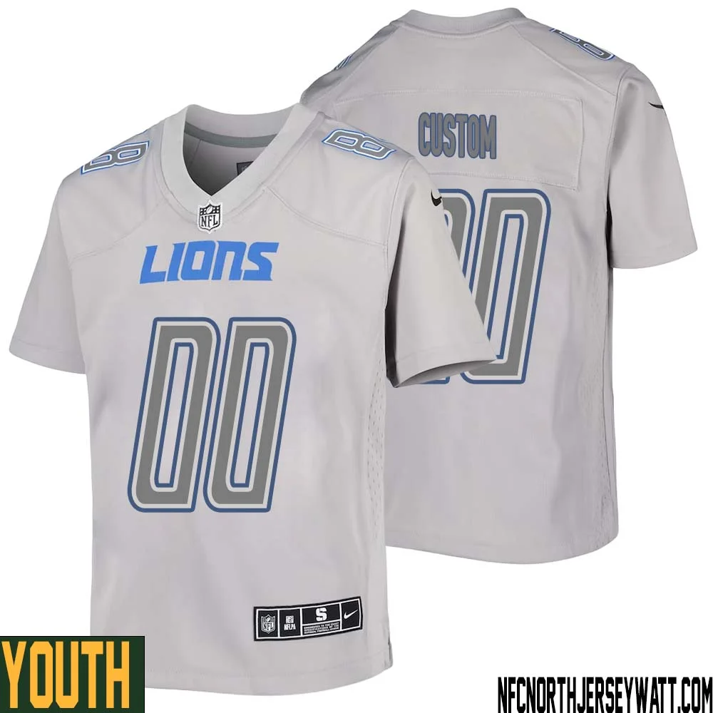 Youth Custom Gray Detroit Lions Atmosphere Fashion Game Jersey -