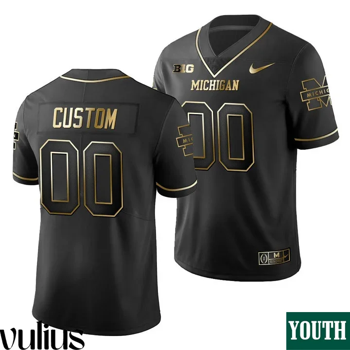 Custom Michigan Jerseys, Black Youth's, College Football Golden Edition Limited Jersey -