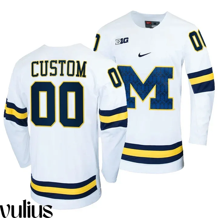 Custom Michigan Jerseys, White Men's, College Hockey Jersey