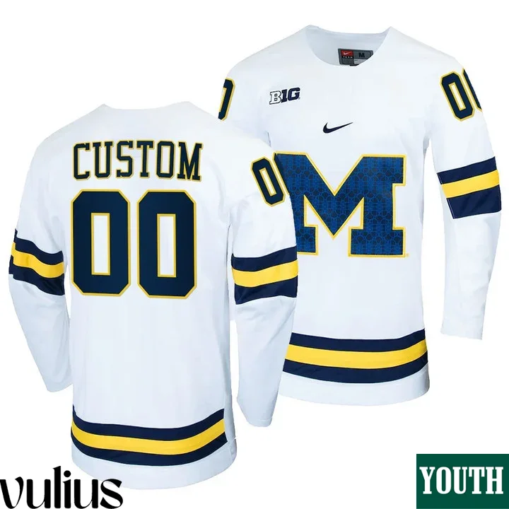 Custom Michigan Jerseys, White Youth's, College Hockey Jersey