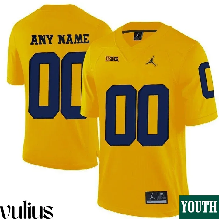 Custom Michigan Jerseys, Yellow Youth's, College Limited Football Customized Jersey -
