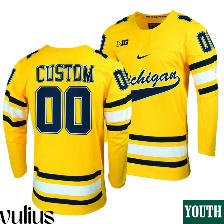 Custom Michigan Jerseys, Yellow Youth's, Maize College Hockey Jersey