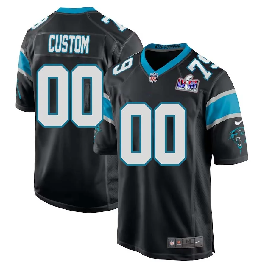Custom Carolina Panthers Super Bowl LVIII Home Game Jersey 22-23 - Black for Mens -