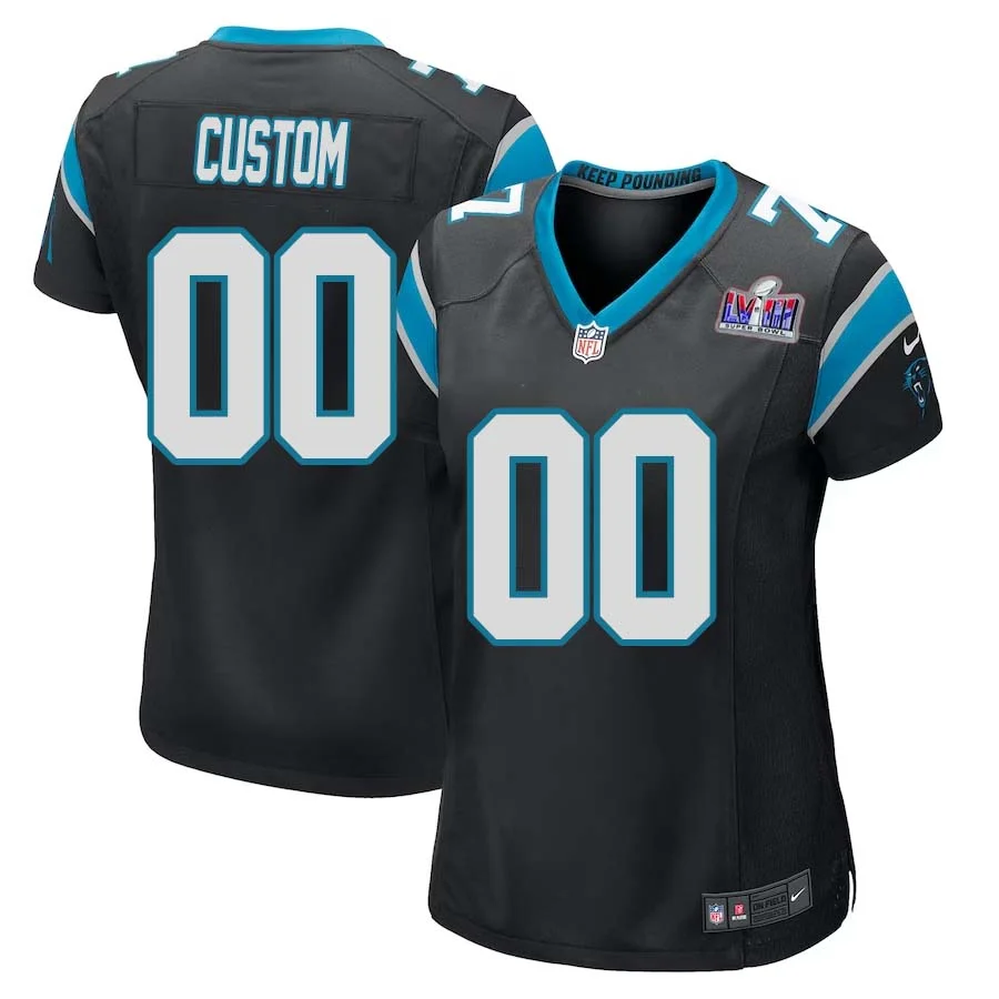 Custom Carolina Panthers Super Bowl LVIII Home Game Jersey 22-23 - Black for Woman -