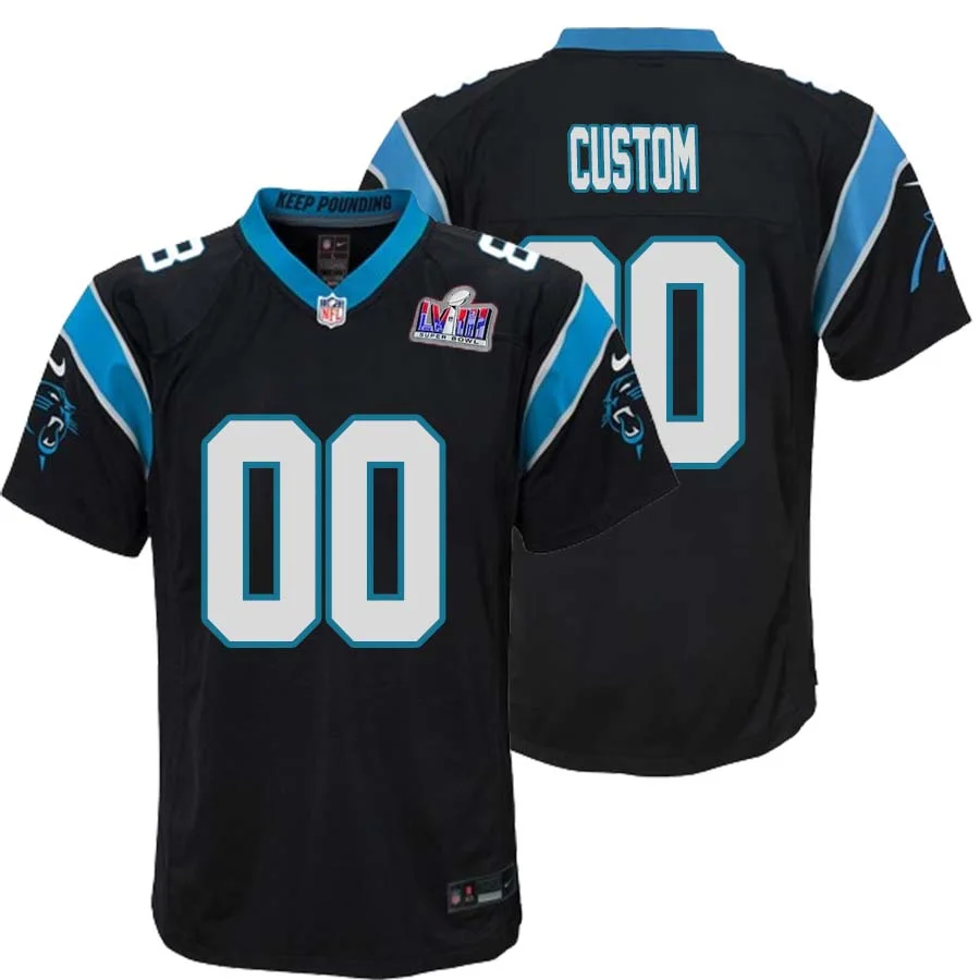 Custom Carolina Panthers Super Bowl LVIII Home Game Jersey 22-23 - Black for Youth -