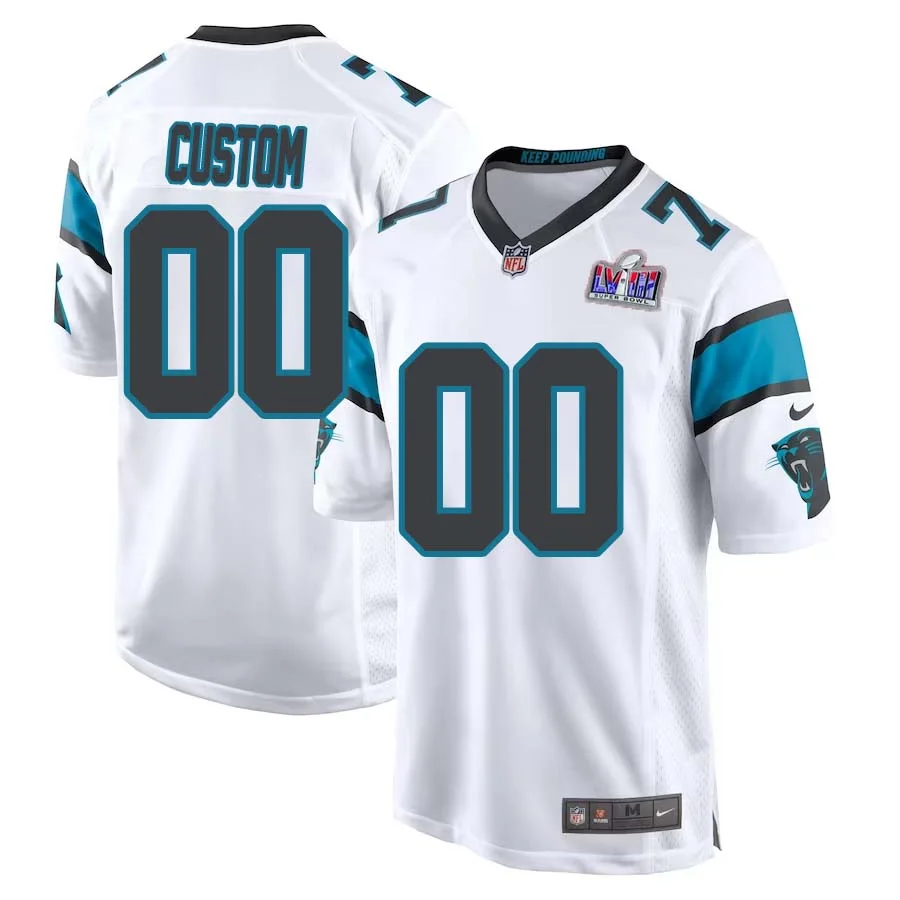 Custom Carolina Panthers Super Bowl LVIII Road Game Jersey 22-23 - White for Mens -