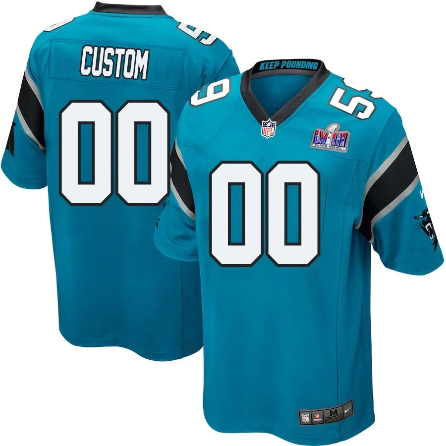 Custom Men Carolina Panthers Super Bowl LVIII Alternate Game Jersey - Blue -