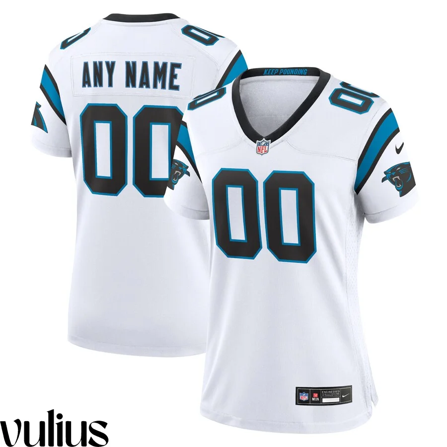Custom Panthers Jersey, White Woman's, Road Custom Game Jersey -