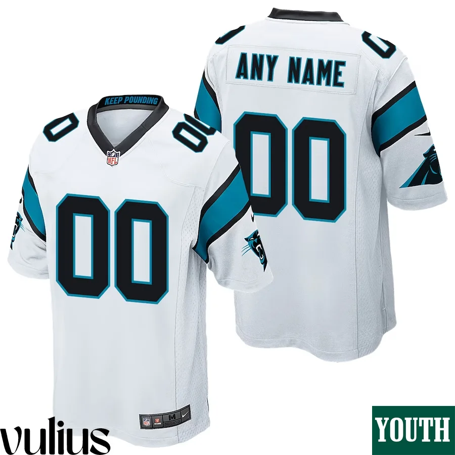 Custom Panthers Jersey, White Youth's, Road Custom Game Jersey -
