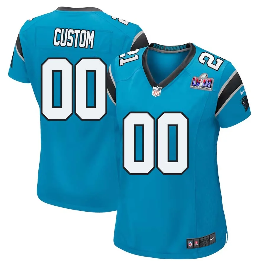 Custom Woman Carolina Panthers Super Bowl LVIII Alternate Game Jersey - Blue -