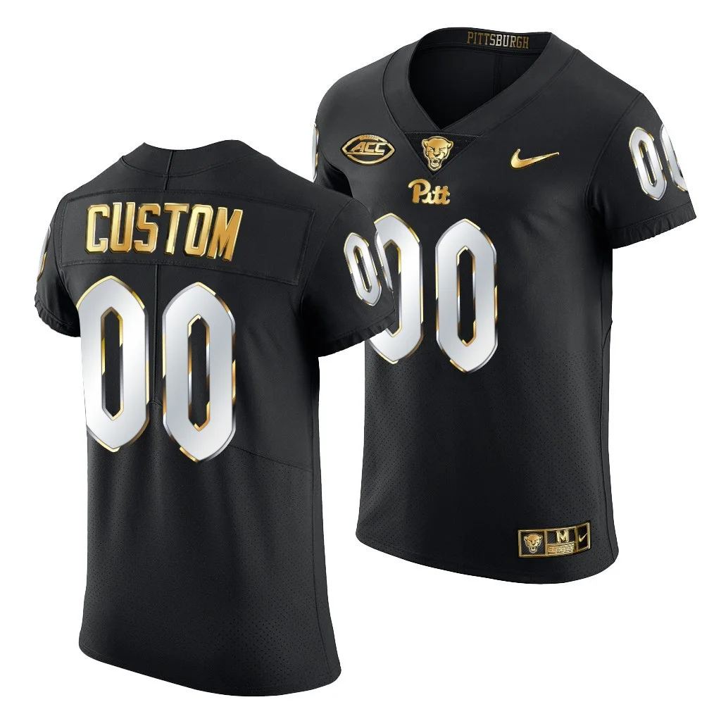 Custom Pitt Football Jersey for Men Custom #00 Pitt Panthers Black Golden Edition Jersey 2021-22 Limited Football -