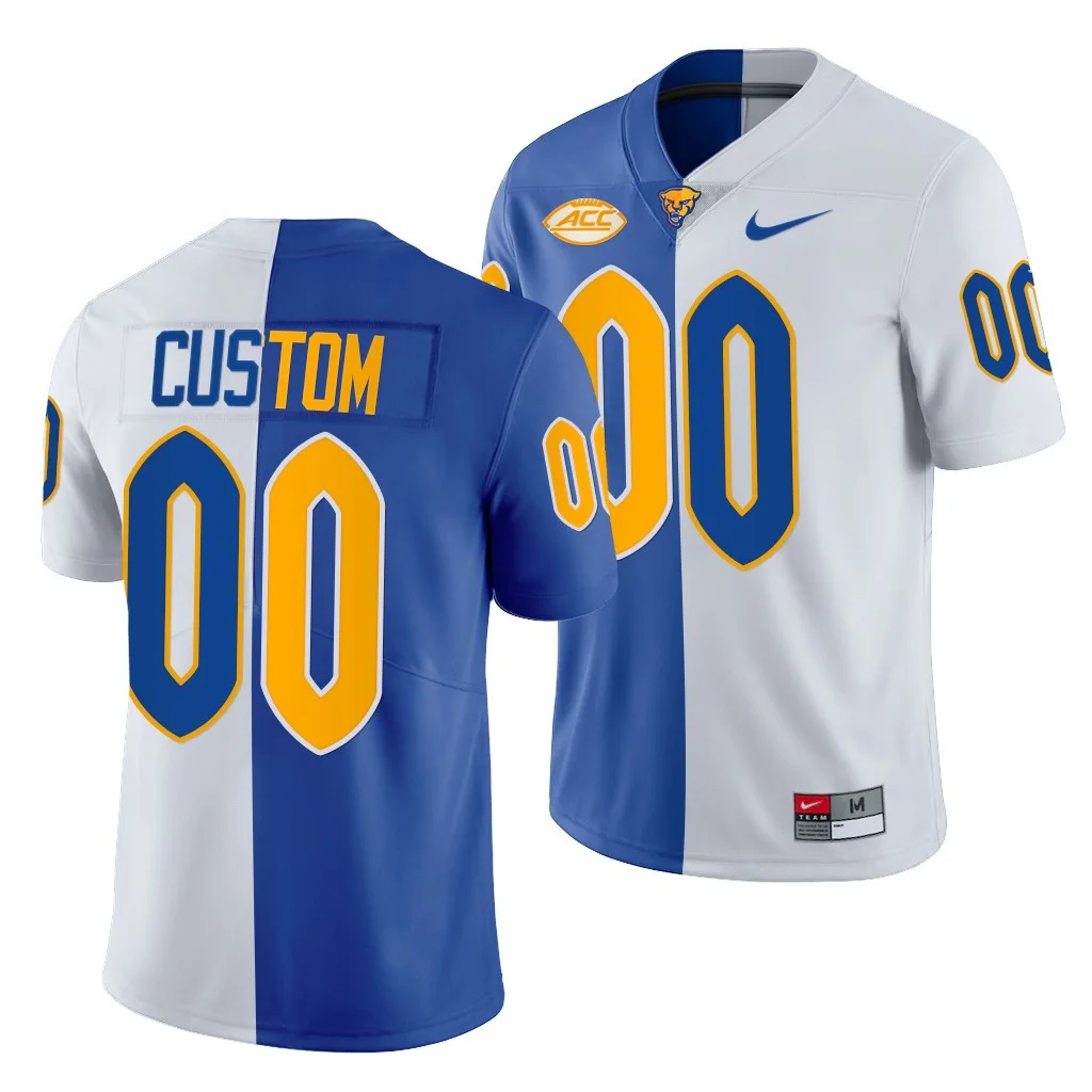 Custom Pitt Football Jersey for Men Pitt Panthers Custom 00 Jersey Royal White 2021-22 Split Edition Limited Football Uniform -