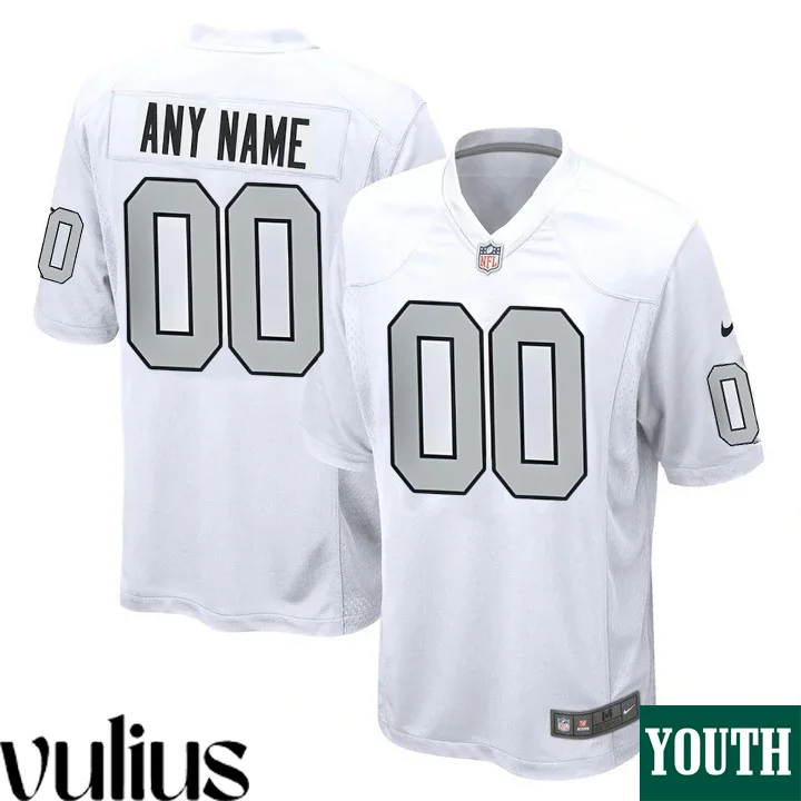 Custom Raiders Jersey, White Youth's, Alternate Custom Game Jersey -