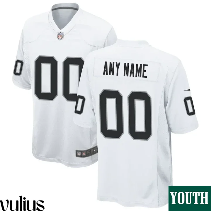 Custom Raiders Jersey, White Youth's, Road Custom Game Jersey -