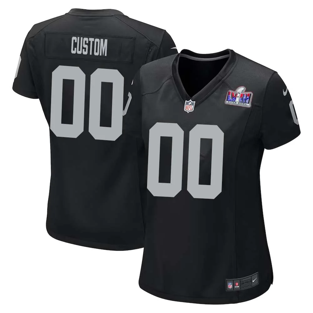 Las Vegas Raiders Custom Super Bowl LVIII Game Jersey for Woman - Black -