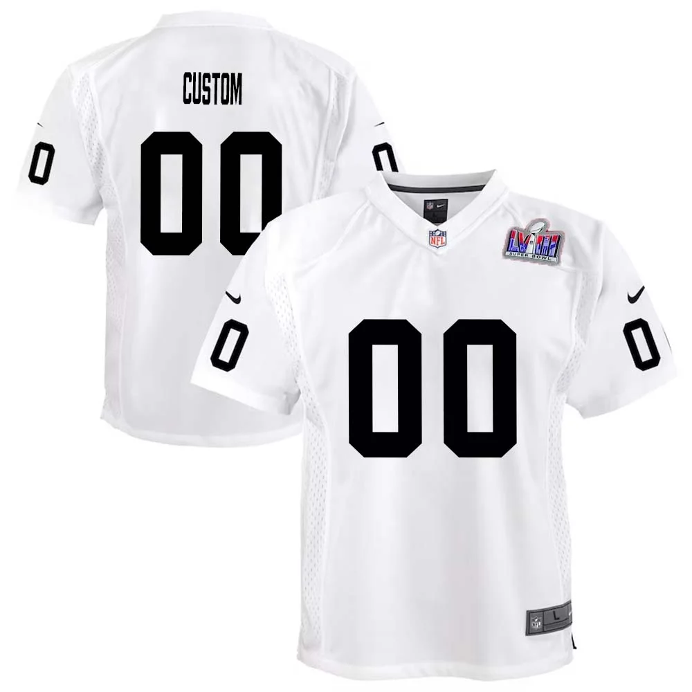 Las Vegas Raiders Custom Super Bowl LVIII Game Jersey for Youth - White -