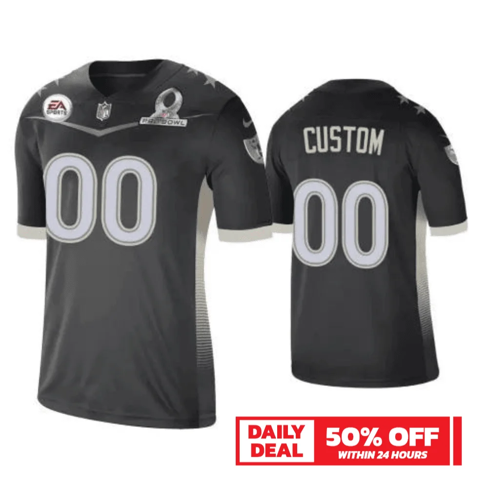 Men's Custom Las Vegas Raiders #00 2021 AFC Pro Bowl Game Anthracite Jersey -