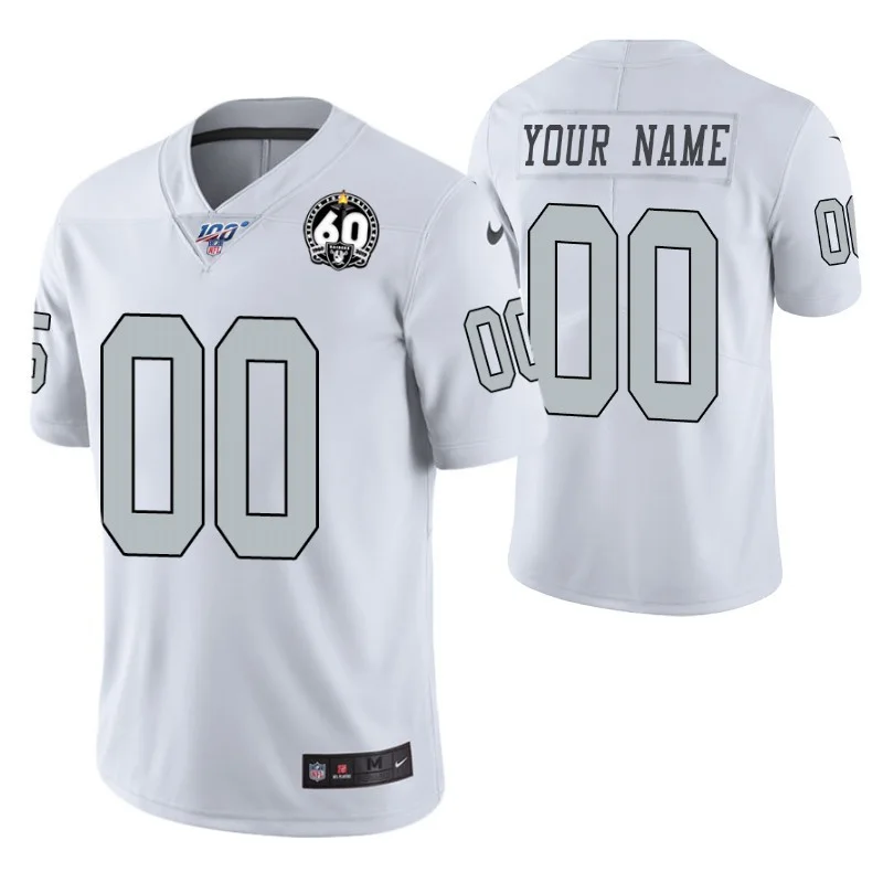Men's Las Vegas Raiders Custom 60th Anniversary White Color Rush Jersey -