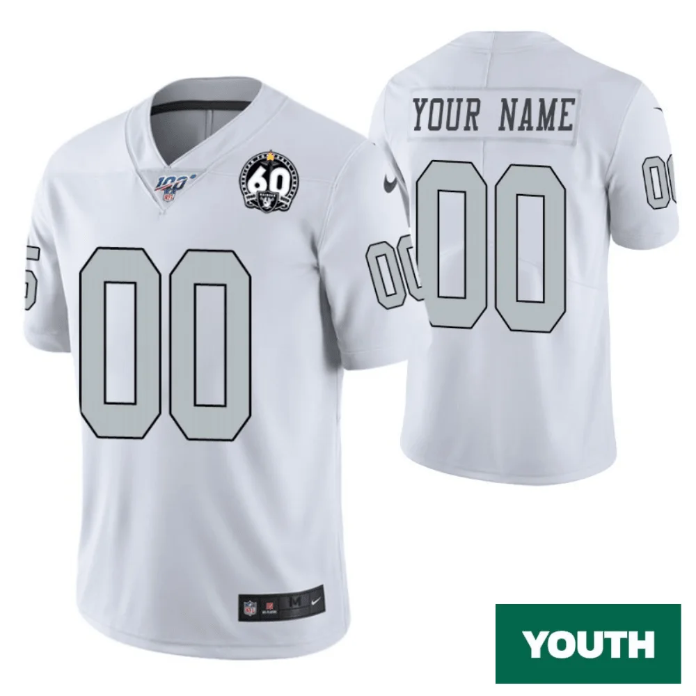 Youth's Las Vegas Raiders Custom 60th Anniversary White Color Rush Jersey -