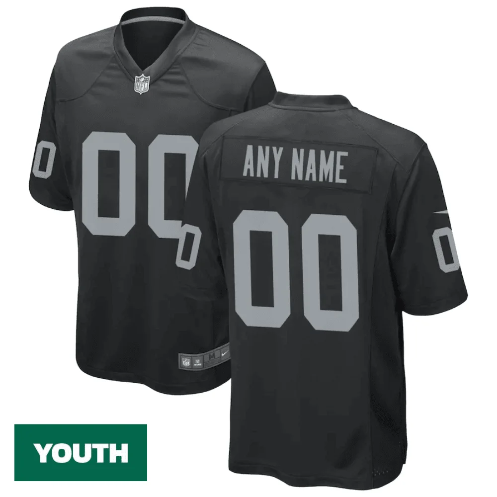Youth's Las Vegas Raiders Home Custom Game Jersey - Black -