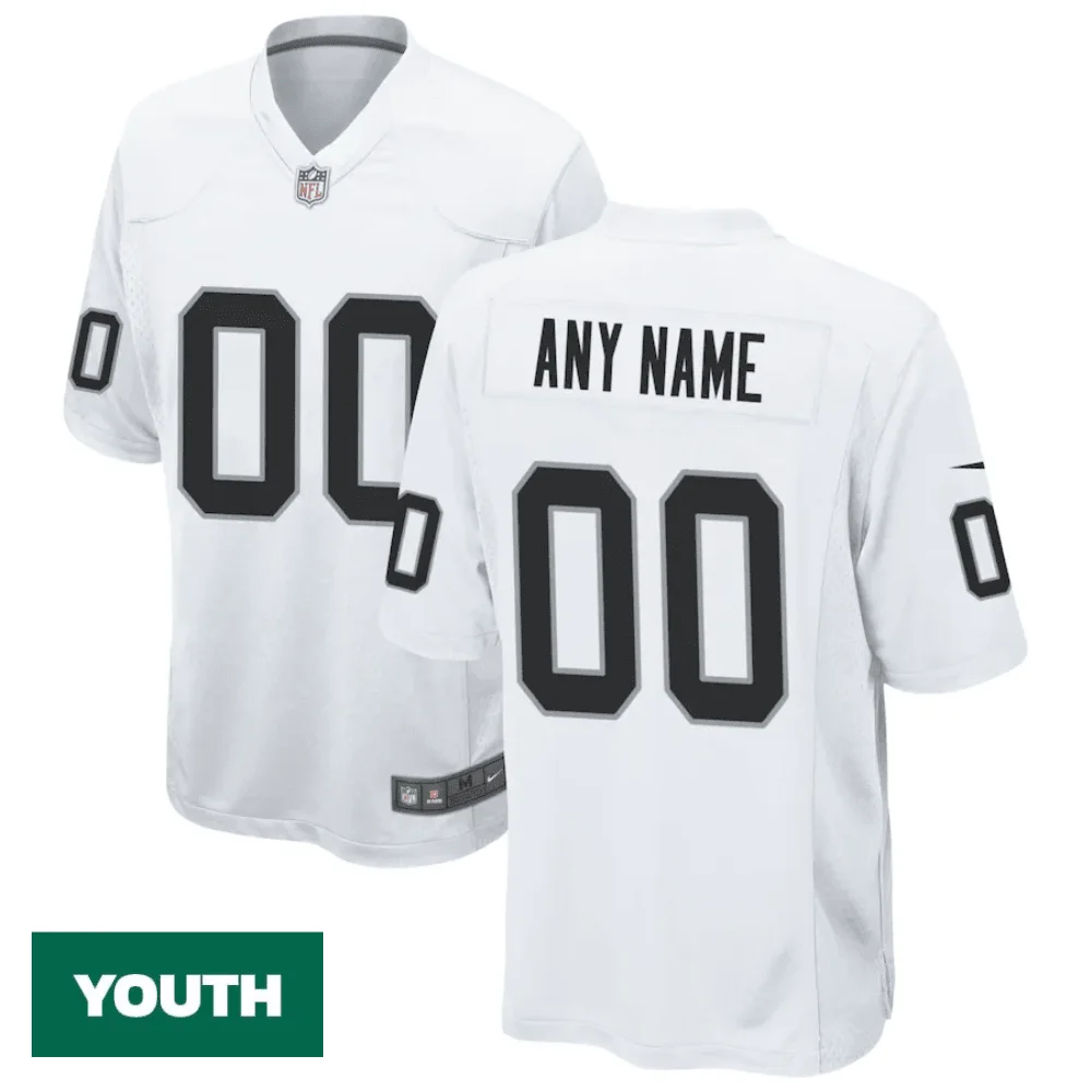 Youth's Las Vegas Raiders Road Custom Game Jersey - White -